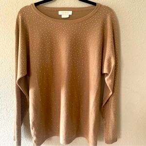 Cocobleu woman's brown rhinestone sweater top size XL brown pullover lightweight